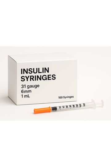 31 Gauge 6mm Insulin Syringes – 1ml (Box of 100) – For Research Use Only